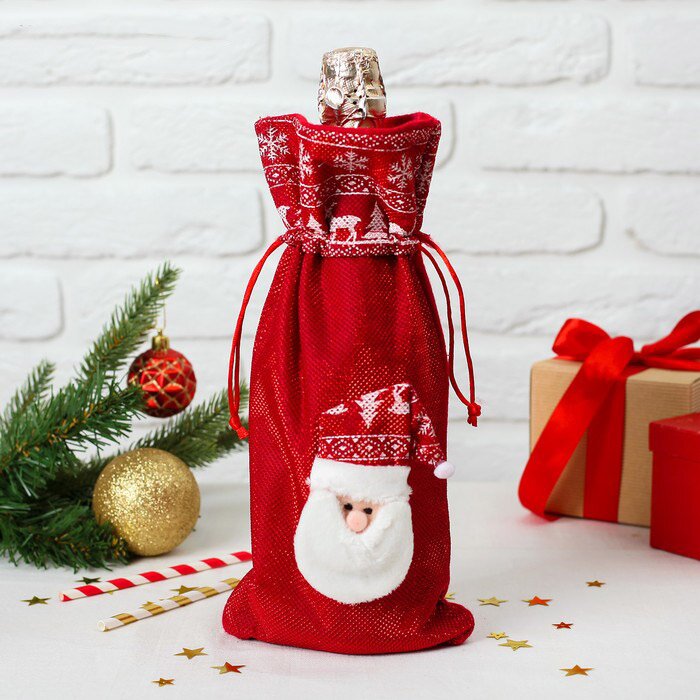 Мешок для бутылки - Дед Мороз на завязках